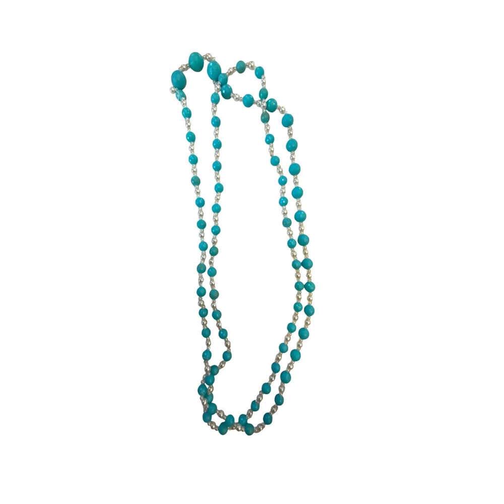 Vintage Hong Kong Turquoise Blue Beaded Necklace and Clip On Earrings Set '50s